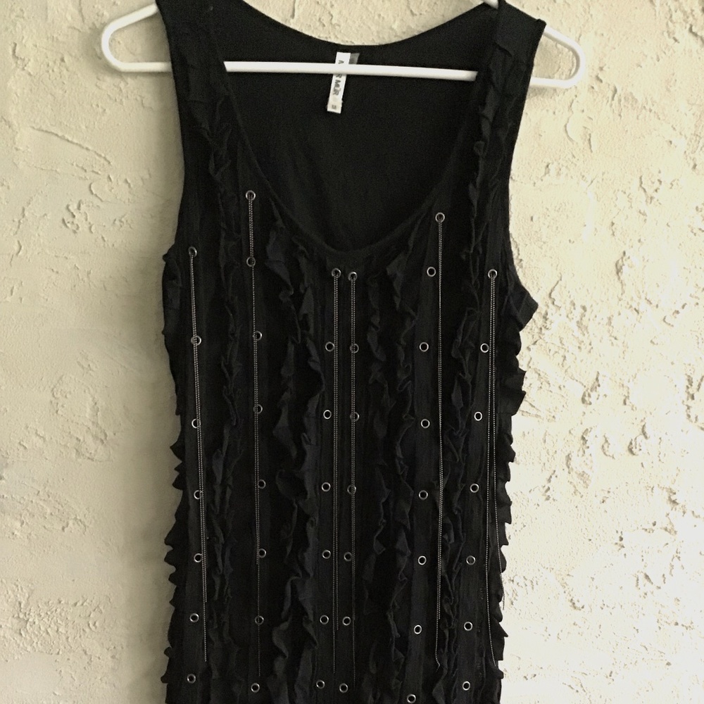 MUR MUR Black Tunic Top/Dress Accented with Silver Chains Sz M